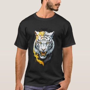 Camiseta Tigre Branco em Chamas Fogo Grande Gato Amantes Bo