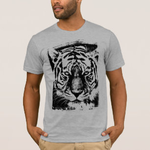 Camiseta Tigre Cabeça Mens Bella+Canvas Pequena Cinza
