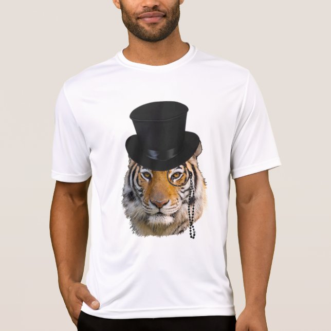 Camiseta Tigre com chapéu alto e Monocle (Frente)