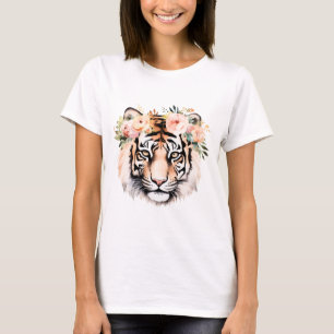 Camiseta Tigre com Flores – Grafismo Ousado e Belo