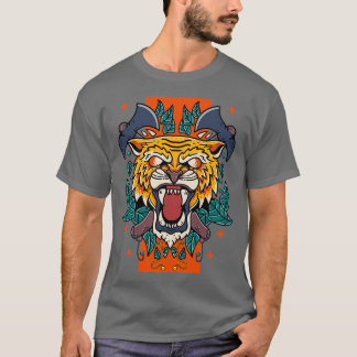 Camiseta tigre com machado em segundo plano