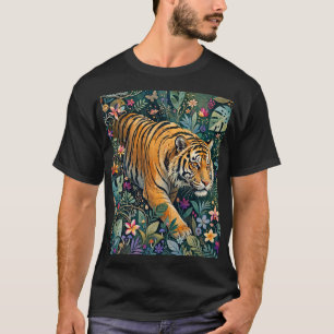 Camiseta Tigre com Olhos Âmbar Folhagem da Selva Fantasia
