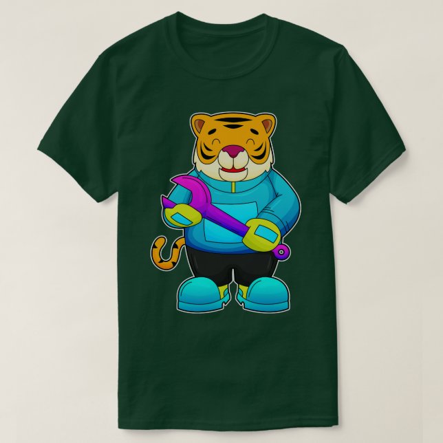 Camiseta Tigre como mecânico com chave inglesa (Frente do Design)