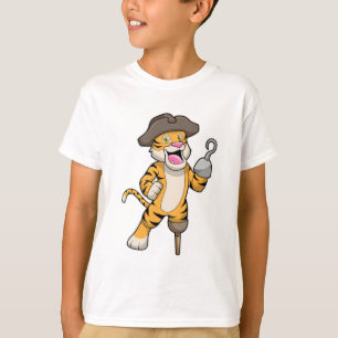 Camiseta Tigre como pirata com perna de madeira e mão vici