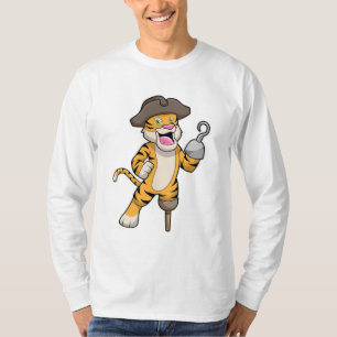 Camiseta Tigre como pirata com perna de madeira e mão vicia
