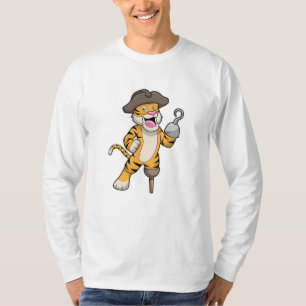 Camiseta Tigre como Pirata com perna de pau e mão em gancho