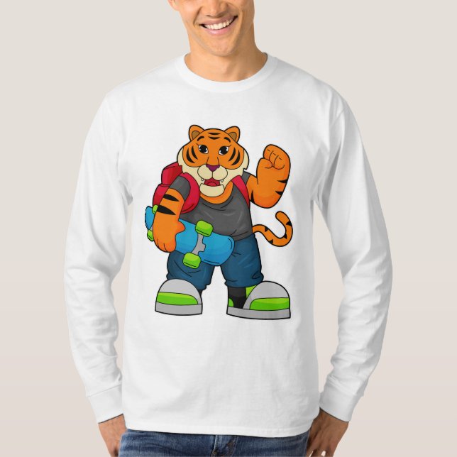 Camiseta Tigre como skater com skate (Frente)
