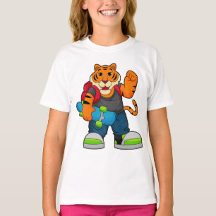 Camiseta Tigre como skater com skate