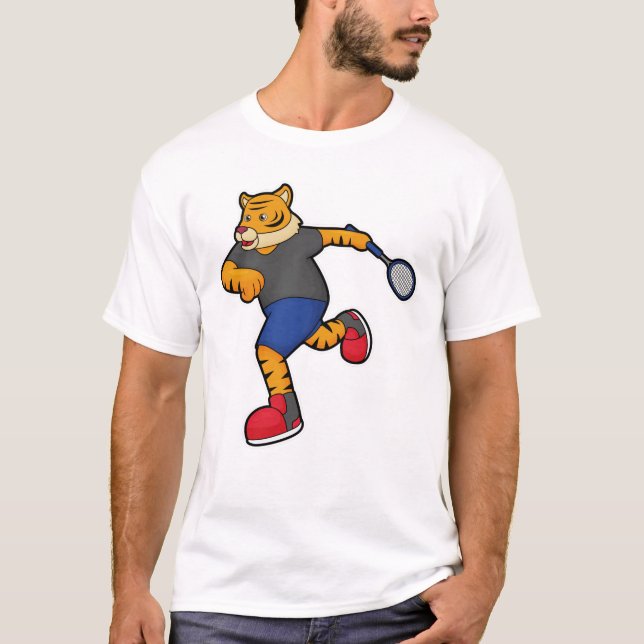 Camiseta Tigre como Tênis com raquete Tênis (Frente)