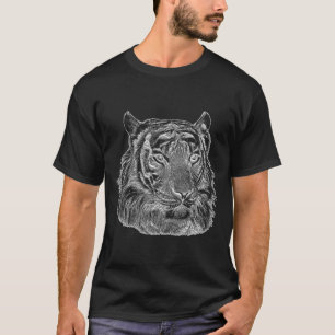 Camiseta tigre cromo prateado face natureza animal arte sel