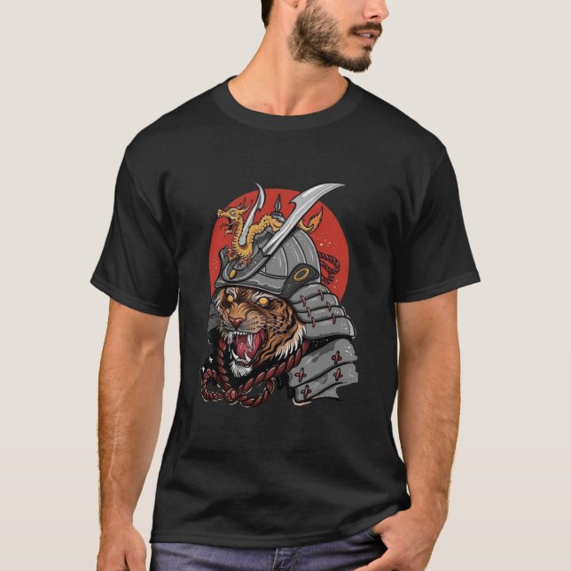 Camiseta Tigre de arte japonês samurai (Frente)