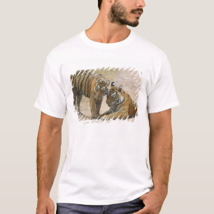 Camiseta Tigre-de-bengala-real e filhote - Tocando à frente
