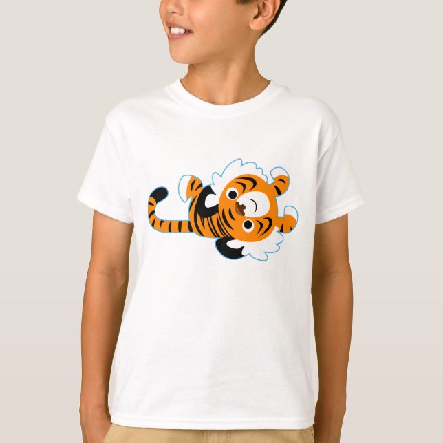 Camiseta Tigre de Cartoon Fácil para Crianças de Cartoon (Frente)