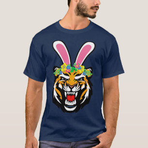 Camiseta Tigre de coelho da Páscoa com flores