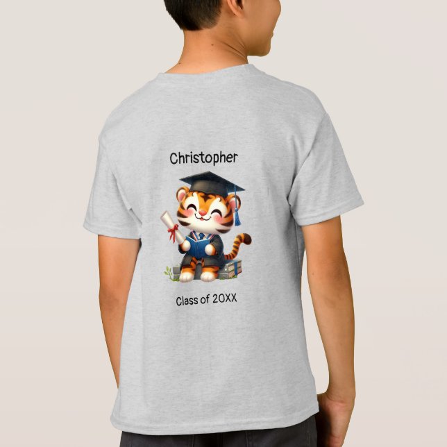 Camiseta Tigre de Formando de Menino da Pré-escola (Verso)