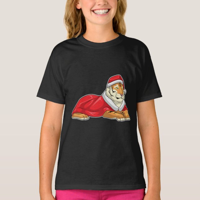 Camiseta Tigre de Natal Chapéu do Pai Natal (Frente)