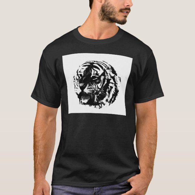 Camiseta Tigre de Raios Preto e Branco (Frente)