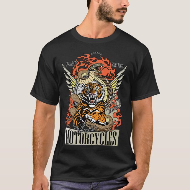 Camiseta Tigre e cobra. Speedway Motorcycle Biker Club (Frente)