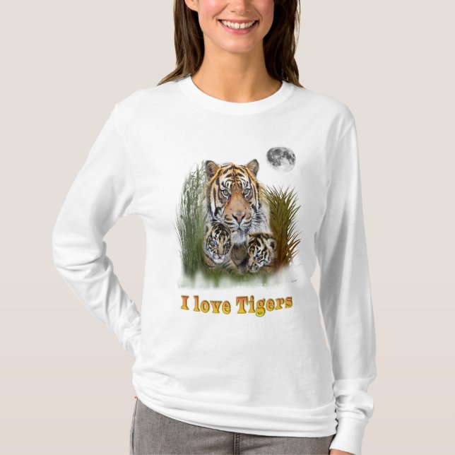 Camiseta Tigre e filhotes T-Shirt (Frente)