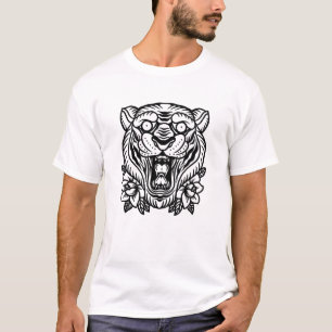 Camiseta Tigre e flores tatuagem design T-Shirt