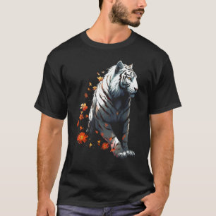 Camiseta Tigre em branco - Trabalho de arte de flores - Tig