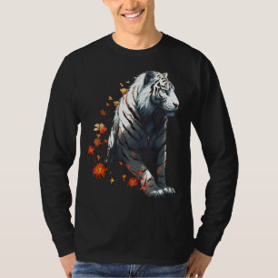 Camiseta Tigre em branco - Trabalho de arte de flores - Tig