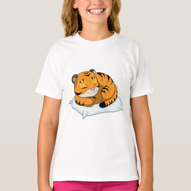 Camiseta Tigre em dormir com o Travesseiro (Frente)