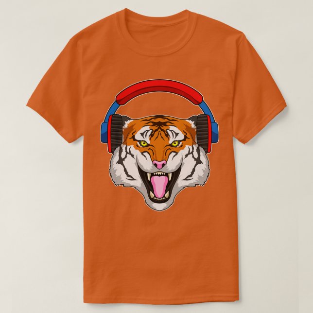 Camiseta Tigre em Música com Fone de Ouvido (Frente do Design)