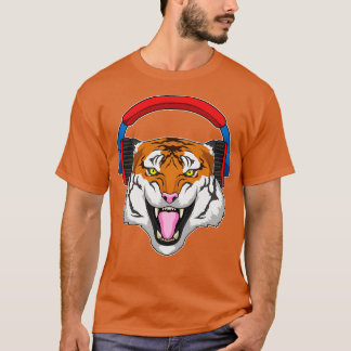 Camiseta Tigre em Música com Fone de Ouvido