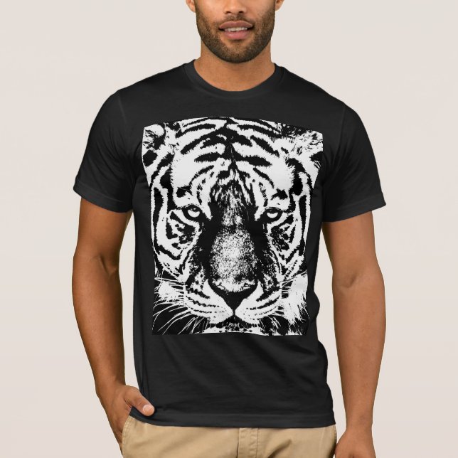 Camiseta Tigre Face Mens Bella Canvas Curto Folga Preto (Frente)