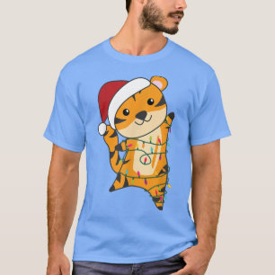 Camiseta Tigre Feliz Animais de Natal Fadas Luzes de Leite