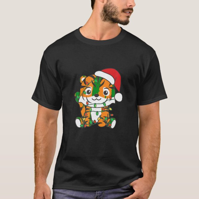 Camiseta Tigre Feliz Natal Animais de inverno Tigre (Frente)