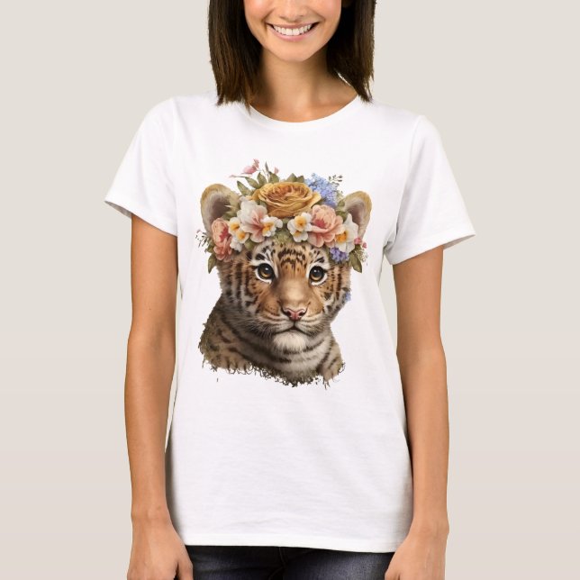 Camiseta Tigre Floral De Cores Aquáticas (Frente)