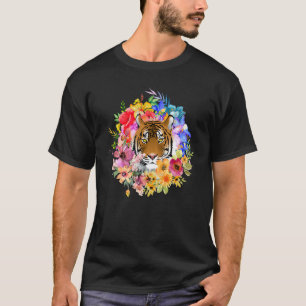 Camiseta Tigre Floral Grande Gato E Flores De Primavera Gat