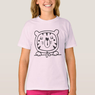 Camiseta Tigre giro e adorável para meninas rosa
