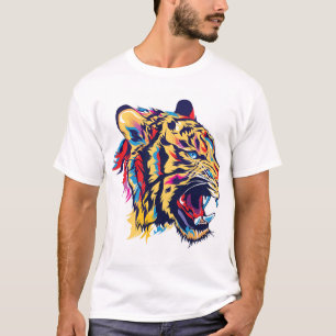 Camiseta Tigre itinerante: ilustração colorida da cabeça.