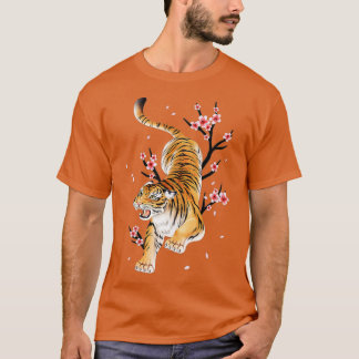 Camiseta Tigre - Japonês Cherry Blossom Flower Vintage Saku