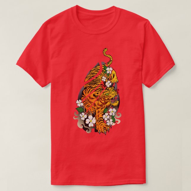 Camiseta Tigre Japonês Vintage Cereja Tradicional Asiática  (Frente do Design)
