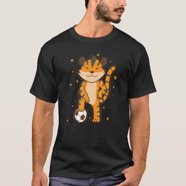 Camiseta Tigre jogando um grande Gato de futebol (Frente)