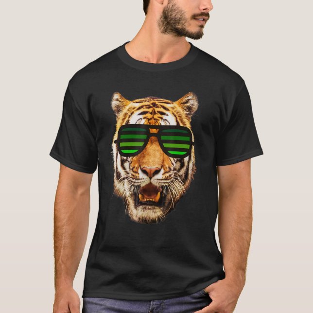 Camiseta Tigre Legal Para Meninos Com Sunglas Verde (Frente)