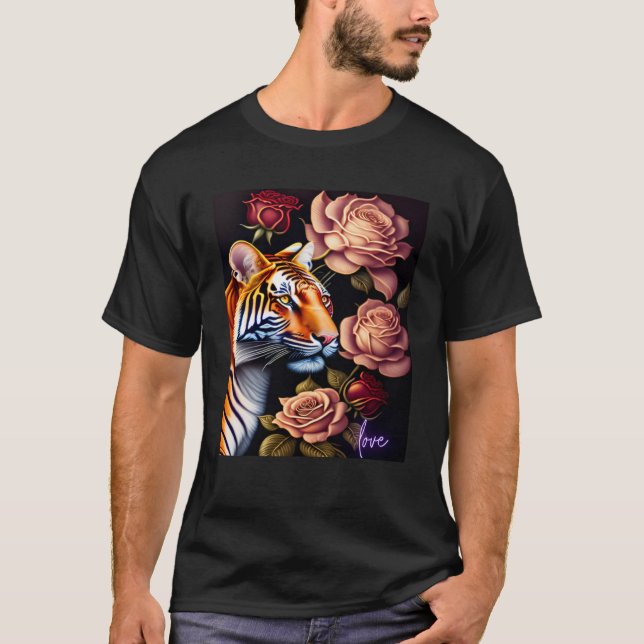 Camiseta Tigre Love Mystical Nature Colorida Moon Rosas 1 (Frente)
