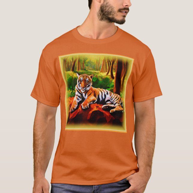 Camiseta "Tigre Majestoso Descansado na Selvagem". Compre a (Frente)