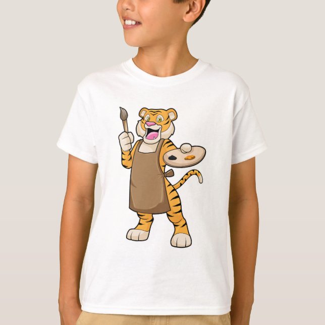 Camiseta Tigre na pintura com pintura e pincel (Frente)