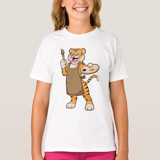 Camiseta Tigre na pintura com pintura e pincel (Frente)