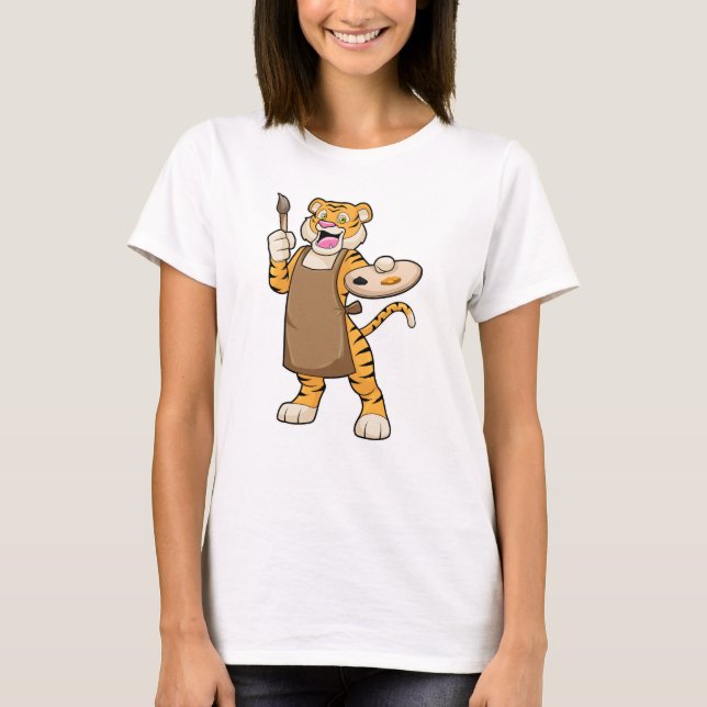 Camiseta Tigre na pintura com pintura e pincel (Frente)