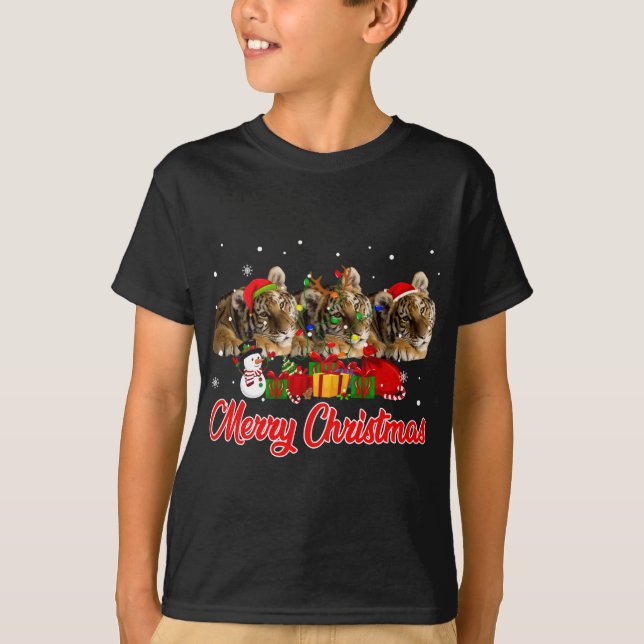 Camiseta Tigre Natal Pajama Funny Xmas Lights (Frente)