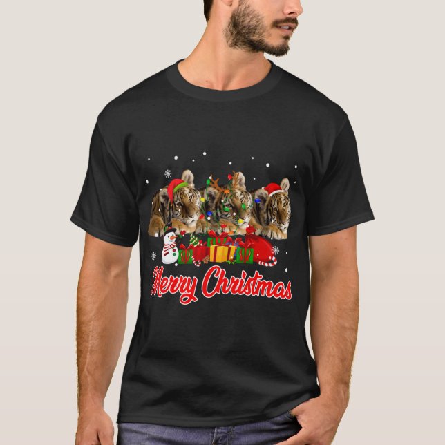 Camiseta Tigre Natal Pajama Funny Xmas Lights (Frente)