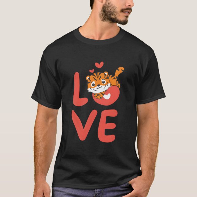 Camiseta Tigre Para Animais Do Dia Dele Com Ele Amor (Frente)