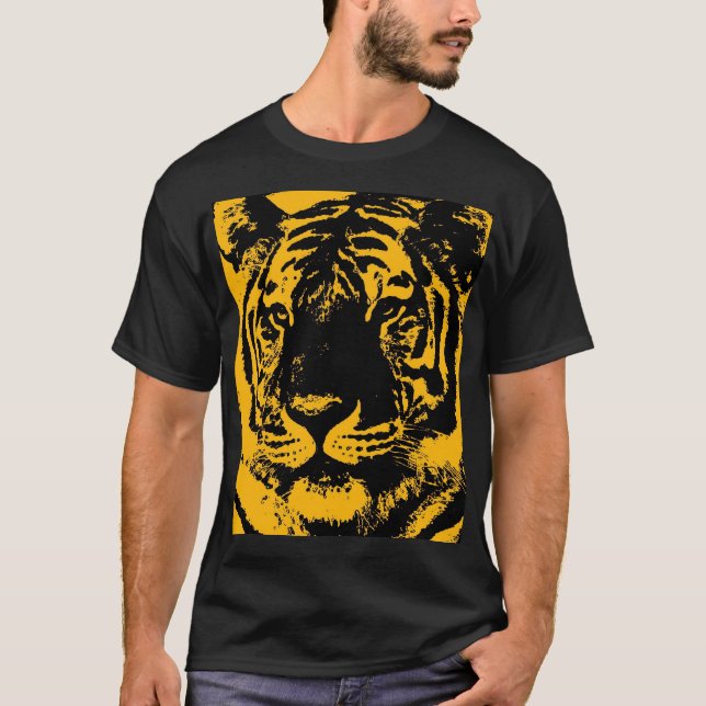 Camiseta Tigre Pop de Arte Amarelo Preto (Frente)