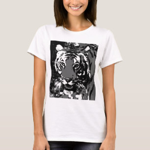 Camiseta Tigre Pop de Arte Preto Branco